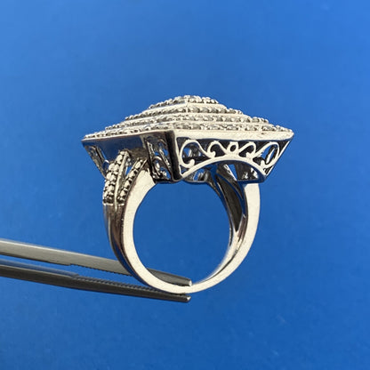 Designer 925 Sterling Silver Pave Diamond Rectangle Statement Finger Dome Ring