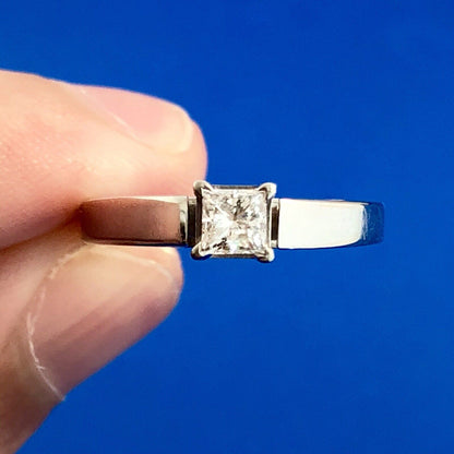 Vintage 14K White Gold Princess Diamond Solitaire Engagement Promise Ring