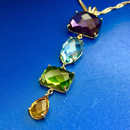 ATHRA 14K Gold Plated Purple Blue Green Orange Cubic Zirconia Drop Necklace NWT