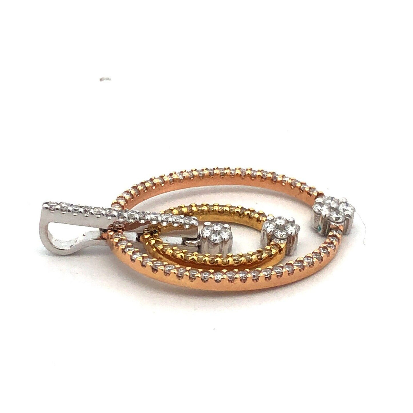 Designer 18K Yellow White Rose Gold Tri-Color Diamond Oval Statement Pendant
