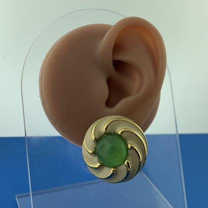 Vintage Vogue Bijoux Italy Gold Tone Art Glass Enamel Statement Clip On Earrings