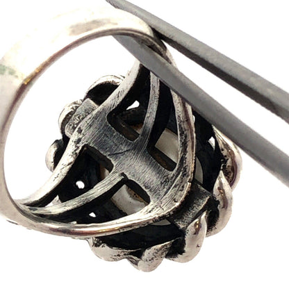 Modernist 925 Sterling Silver Oval Pearl Bezel Twist Cocktail Ring