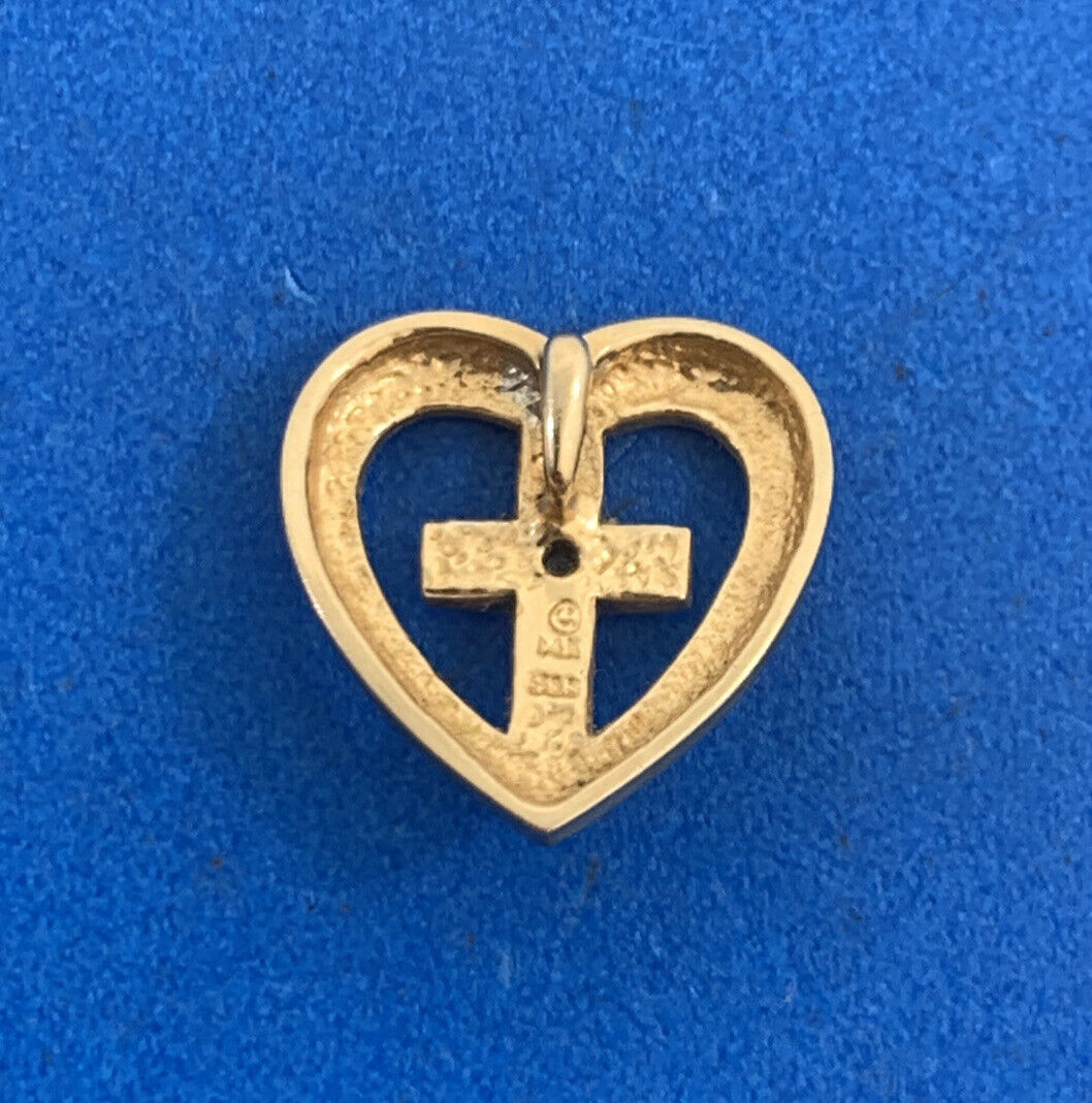 Designer 14K Yellow & White Diamond Cross Heart Religious Charm Pendant