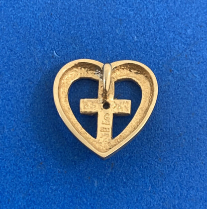 Designer 14K Yellow & White Diamond Cross Heart Religious Charm Pendant