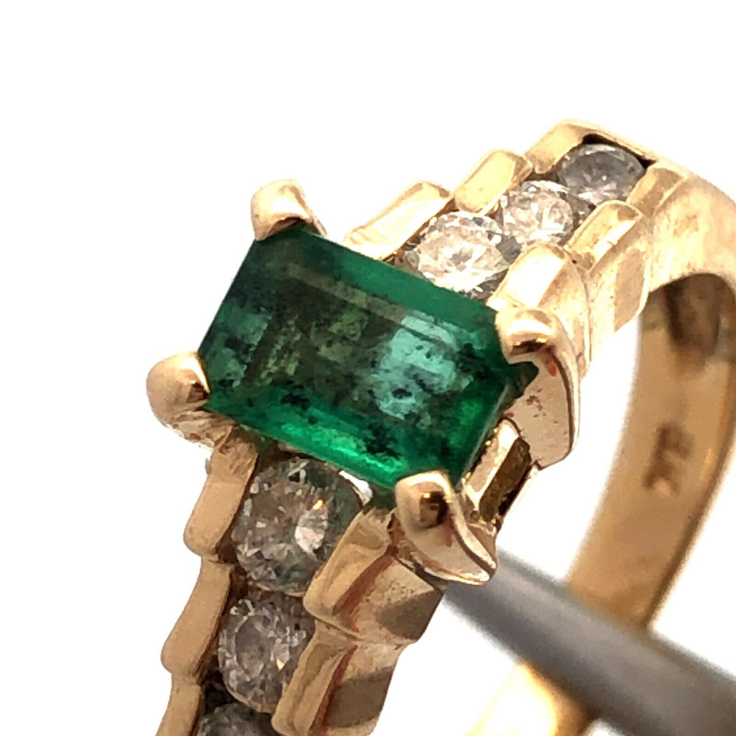 Designer BM 14K Yellow Gold Green Emerald Diamond Solitaire Anniversary Ring