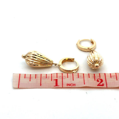 Designer EG 14K Yellow Gold Textured Teardrop Dangle Hoop Earrings