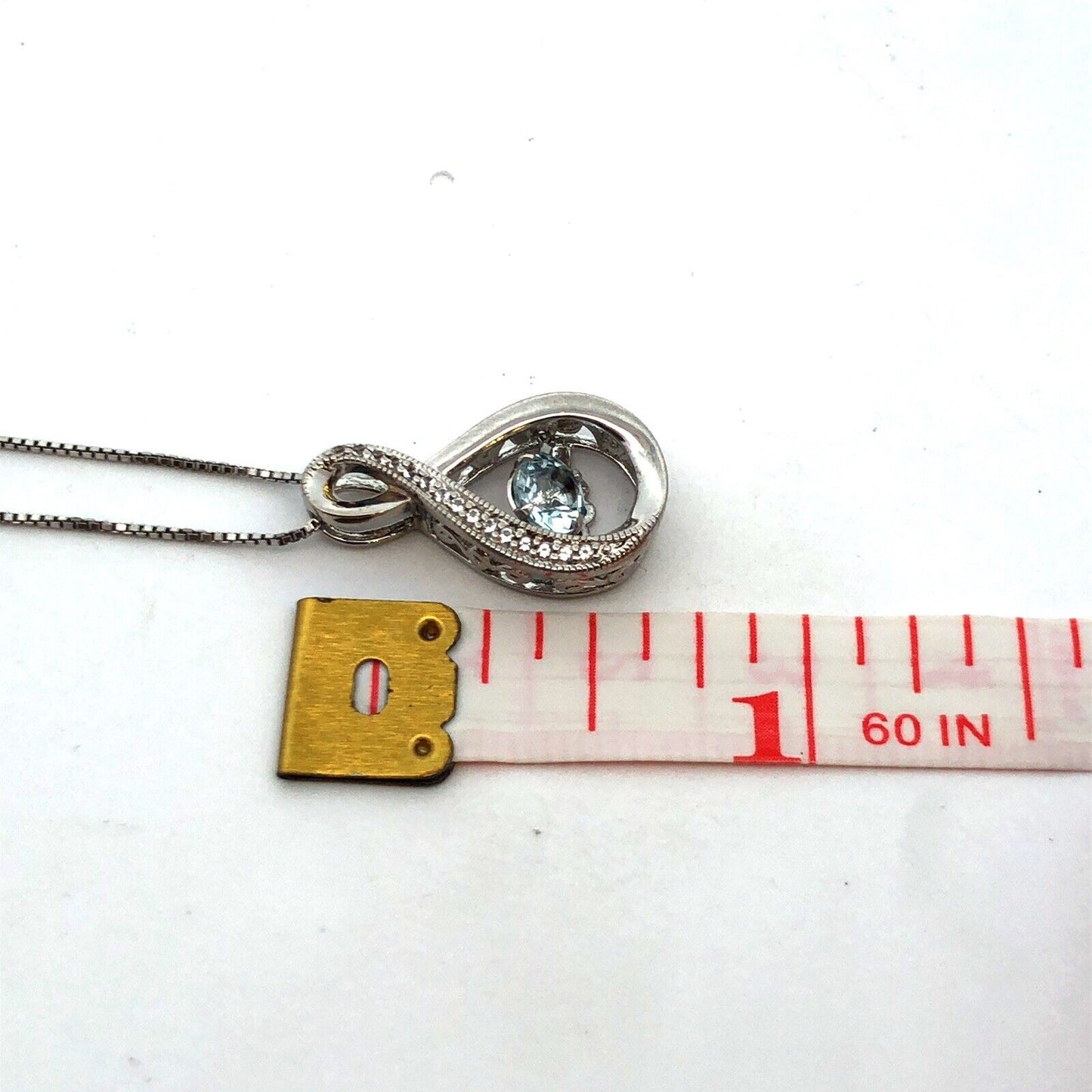 Designer 925 Sterling Silver Diamond and Blue Tourmaline Pendant Necklace