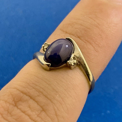 Designer 14K White Gold Oval Blue Star Sapphire Diamond Accent Bypass Ring