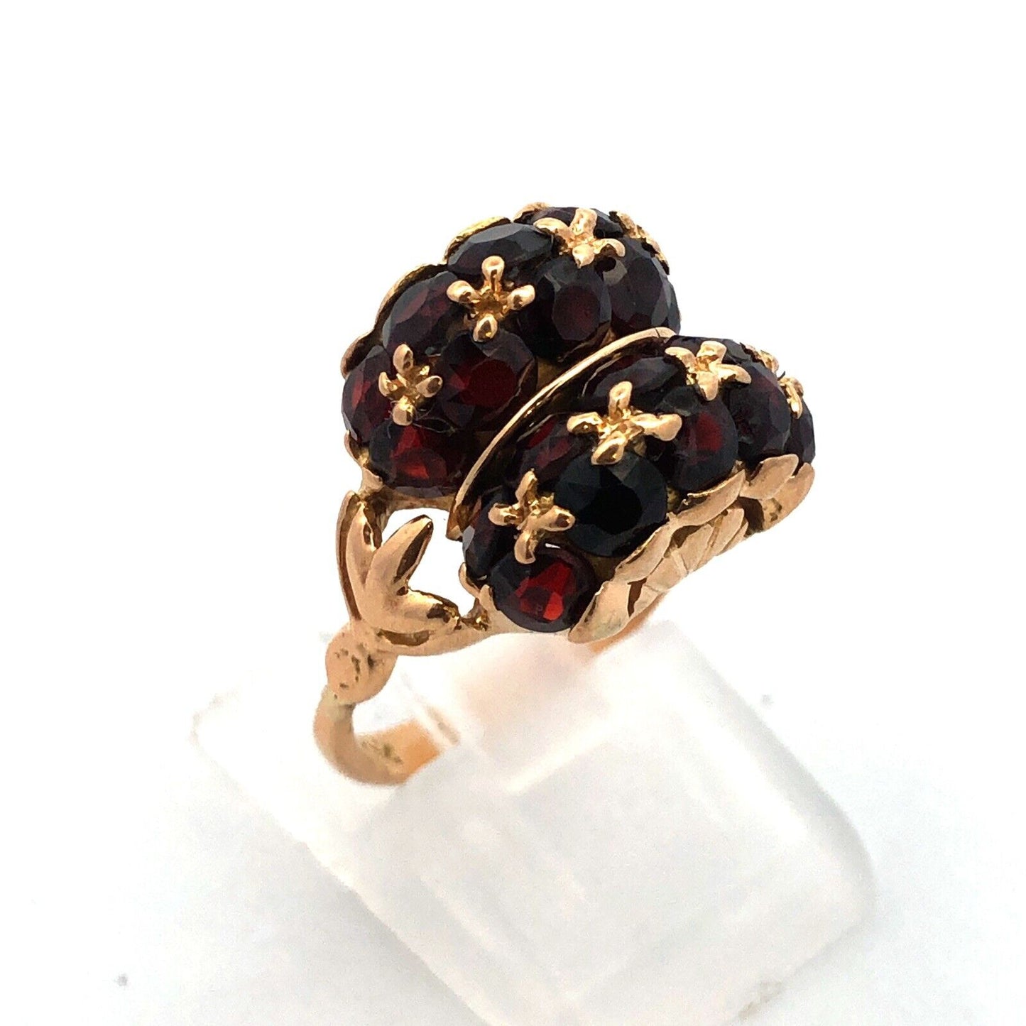 Art Deco 18K Yellow Gold Garnet Dome Statement January Birthstone Cocktail Ring