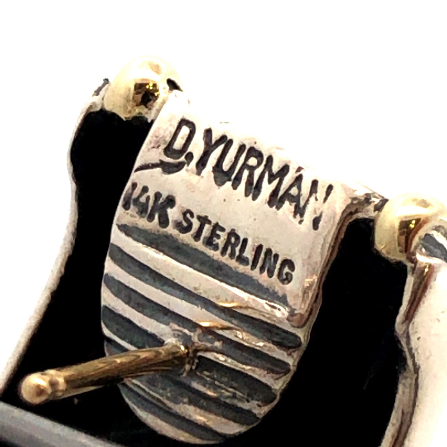 David Yurman 925 Sterling Silver 14K Gold Throroughbred Cable Wide Stud Earrings