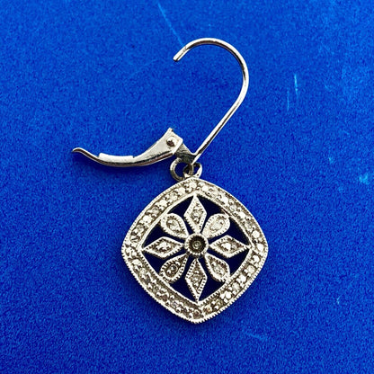 Designer Sterling Silver 925 Diamond Snowflake Flower Cluster Dangle Earrings