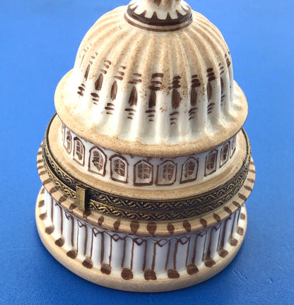 Limoges France Rochard Peint Main Porcelain Capitol Rotundra Trinket Pill Box