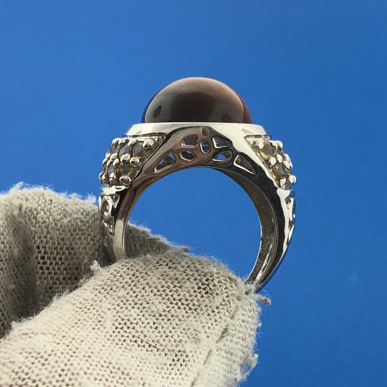 Designer GRP Sterling Silver 925 Tigers Eye Topaz Statement Cocktail Ring