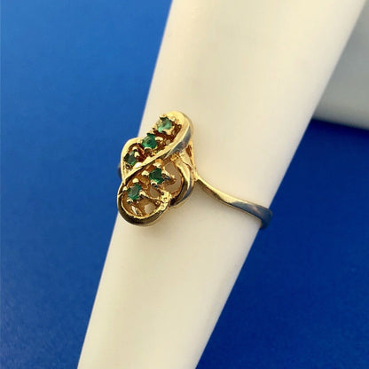 Estate 14K Yellow Gold Emerald Free Form Cluster May Anniversary Sweetheart Ring