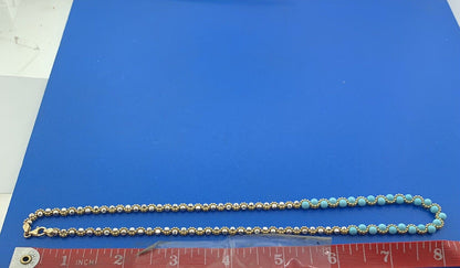 Designer Italy 14K Yellow White Gold Turquoise Bead Disco Gold Ball Necklace