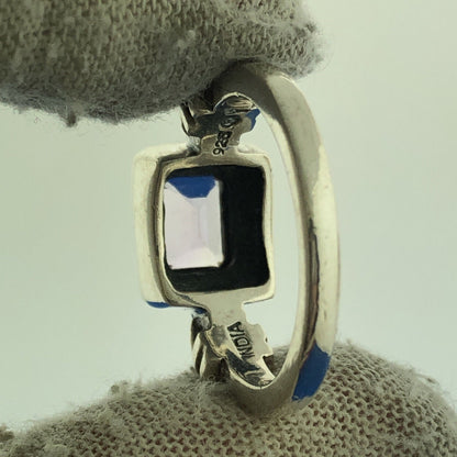 Stunning Sterling Silver 925 Baguette Cut Amethyst Rectangular Ring Size 7