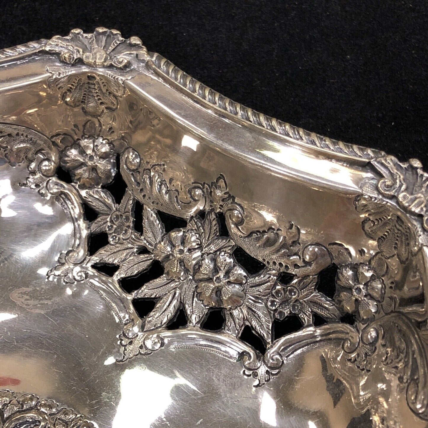 Antique Ledsam & Vale L & Co Silver Plate Floral Open Work Handled Brides Basket
