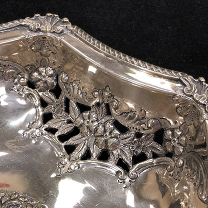 Antique Ledsam & Vale L & Co Silver Plate Floral Open Work Handled Brides Basket