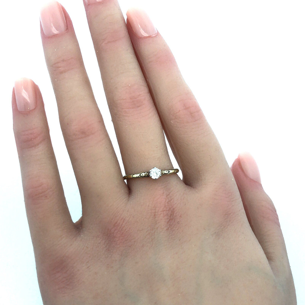 Estate 14K Yellow Gold European Diamond Solitaire Bridal Promise Engagement Ring