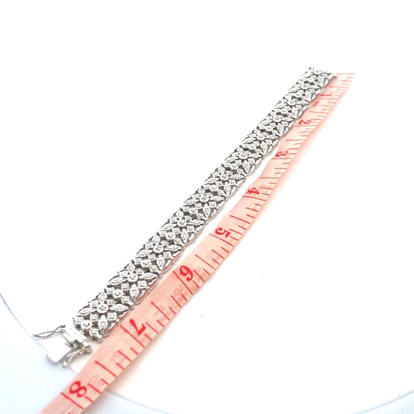 Designer R 925 Sterling Silver Diamond Open Work Textured Statement Bracelet