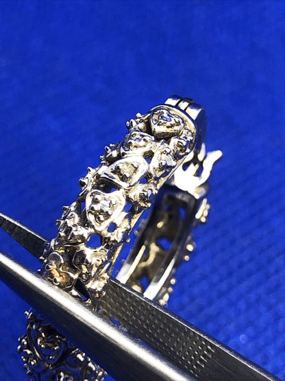 Designer 925 Sterling Silver Textured Heart Detail Snap Round Hoop Earrings