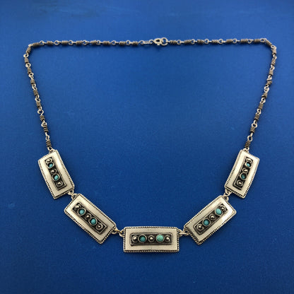Stunning Sterling Silver 925 Cabochon Turquoise Rectangle Panel 17.5" Necklace