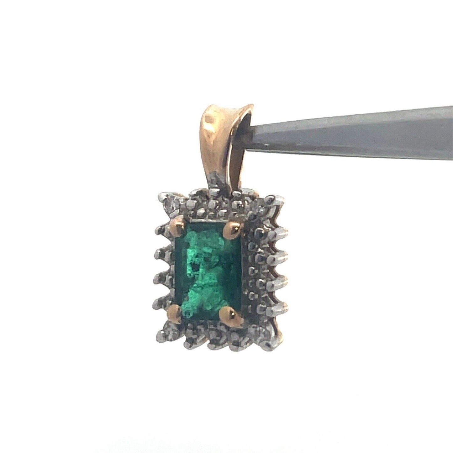 Designer 14K Yellow Gold Emerald Cut Emerald Diamond Accent Pendant