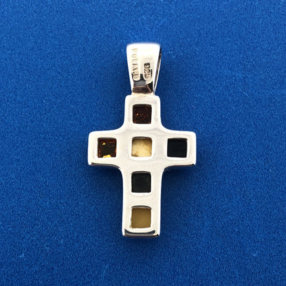 Vintage Poland Sterling Silver Baltic Amber Religious Communion Cross Pendant