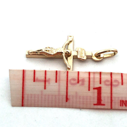 Designer Italy 14K Yellow Gold Polished Jesus Crucifix Cross Charm Pendant