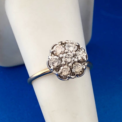 Estate 14K Yellow White Gold Diamond Floral Cluster Anniversary Cocktail Ring