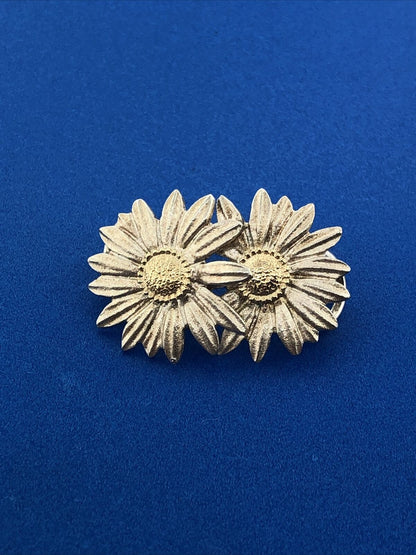 Stunning Sterling Silver 925 14k Gold Floral Twin Daisy Flower Pendant