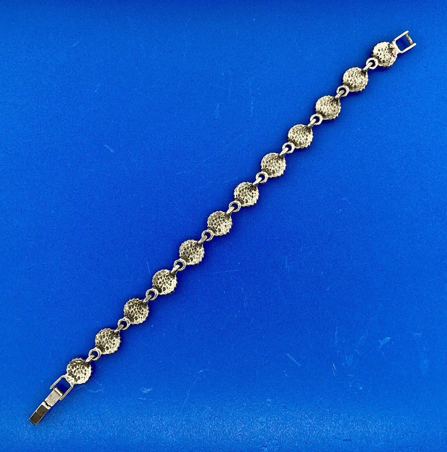 Charming Silver Tone Black Onyx Cabochon Floral Petite Bead Panel Bracelet