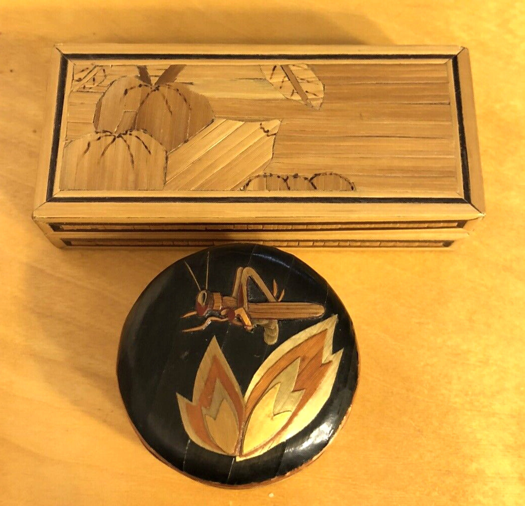 Vintage Bamboo Hand Made Lot Of Two Trinket Boxes