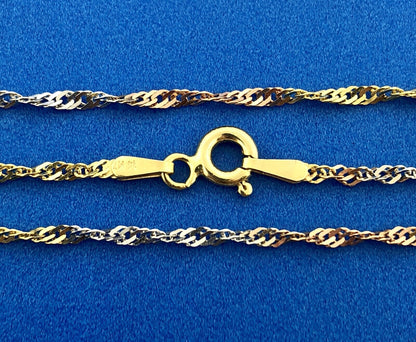 Retro 14K Yellow White Rose Gold Tri-Colored Diamond Cut Twisted Chain Necklace