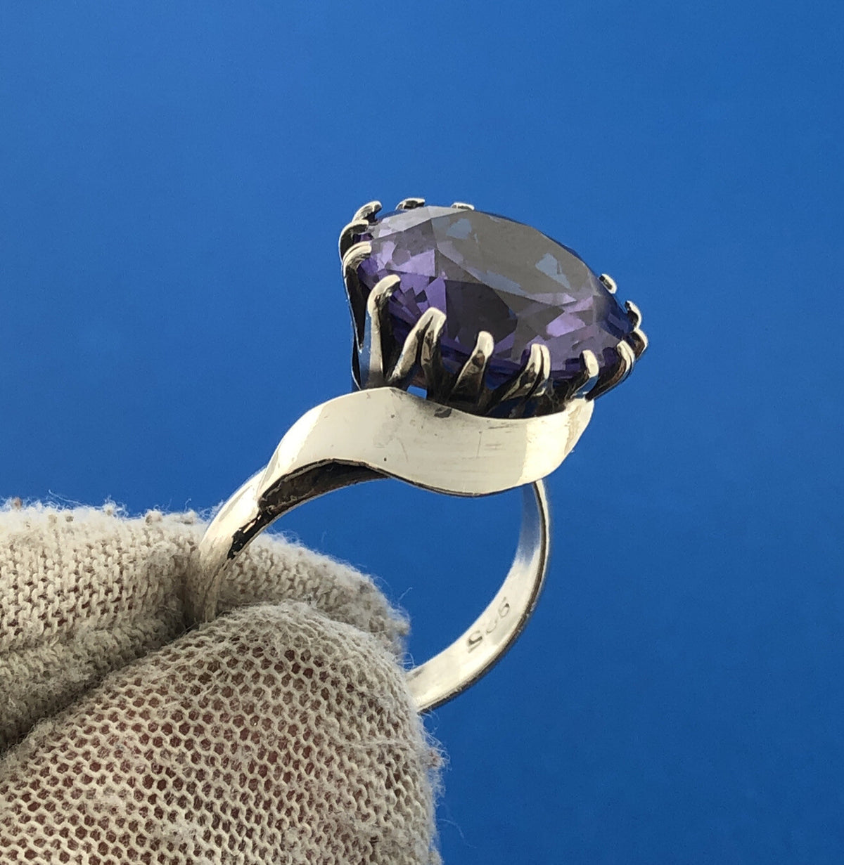Modernist Artisan Sterling Silver 925 Purple Sapphire Dramatic Statement Ring