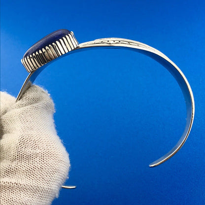 Robert A Lewis Navajo 925 Sterling Silver Lapis Lazuli Modernist Cuff Bracelet