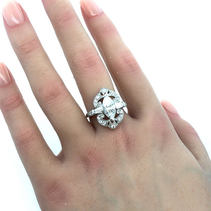 Designer MEDA 14K White Gold Cubic Zirconia Solitaire W/Accents Statement Ring