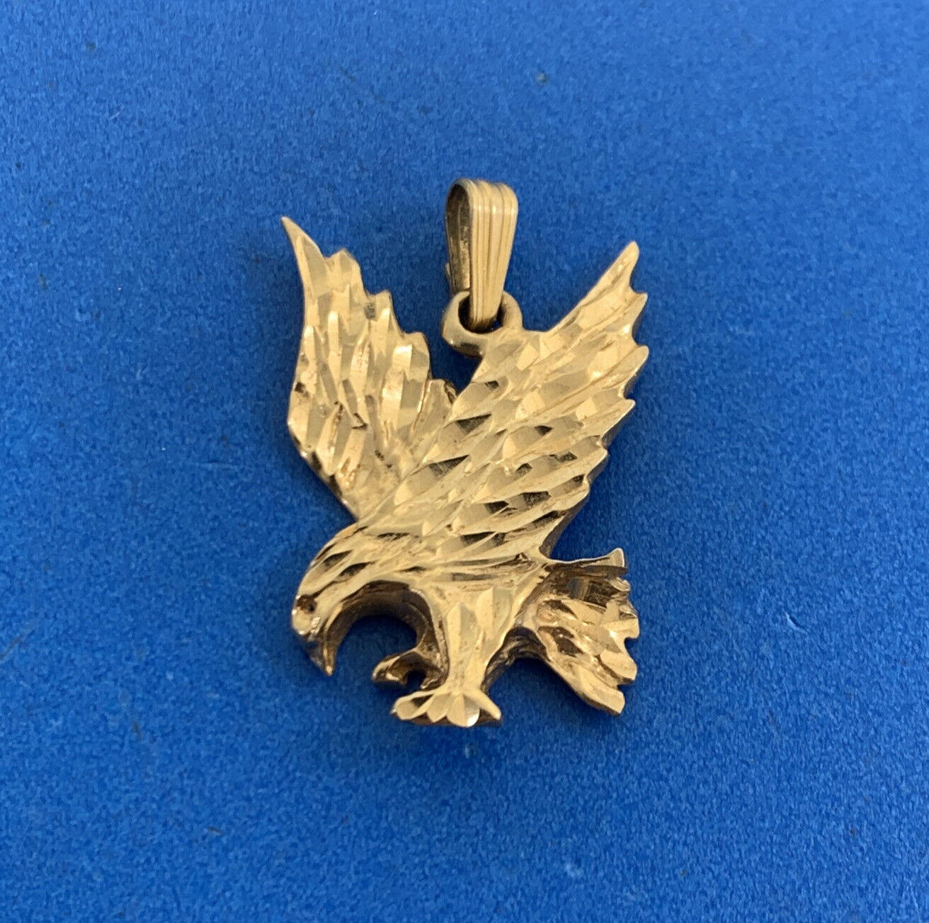 Designer 14K Yellow Gold Diamond Cut Flying Eagle Pendant