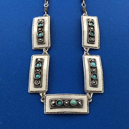 Stunning Sterling Silver 925 Cabochon Turquoise Rectangle Panel 17.5" Necklace