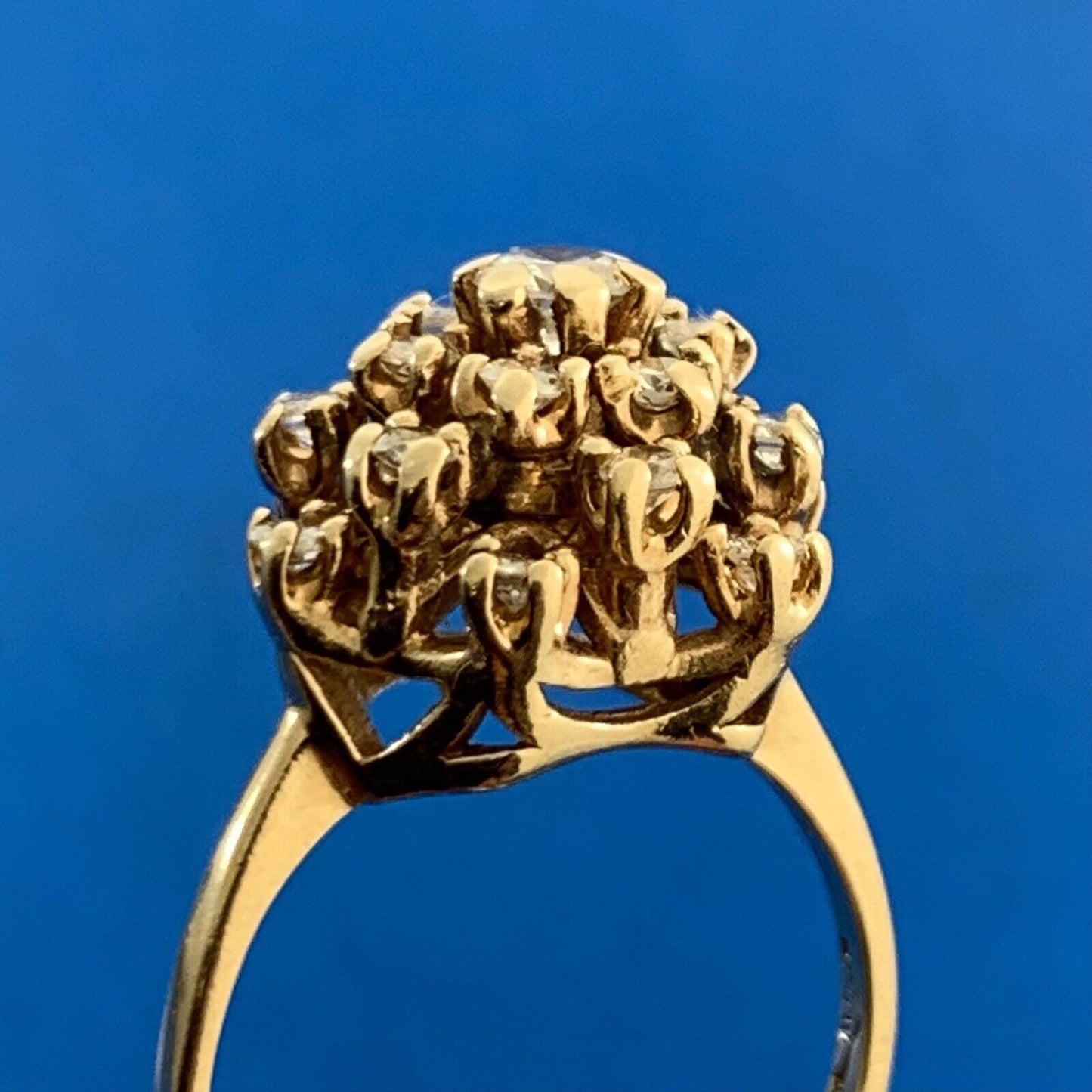 Vintage 14K Yellow Gold Diamond Cluster Tiered Dome Cocktail Ring
