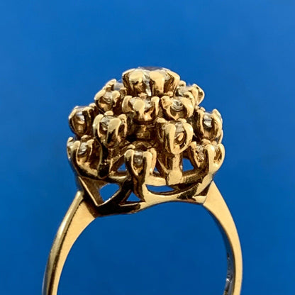 Vintage 14K Yellow Gold Diamond Cluster Tiered Dome Cocktail Ring