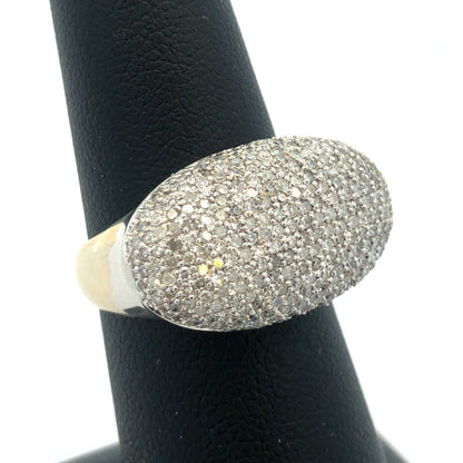 Stunning Designer 14K White Gold Pave Diamond Dome Cocktail Ring