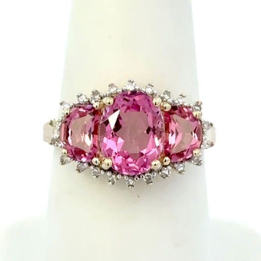 Designer 14K Yellow Gold Pink Topaz Diamond Accent Anniversary Ring