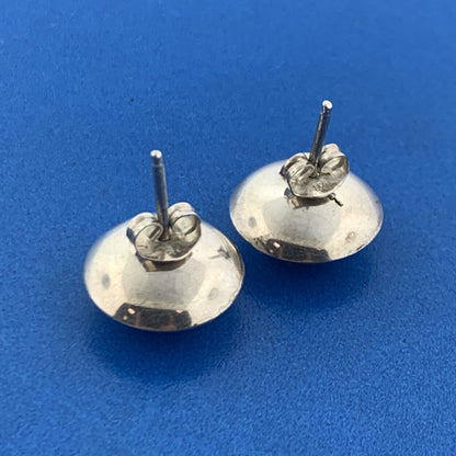 Estate 925 Sterling Silver Modernist Polished 3D Button Disc Stud Earrings