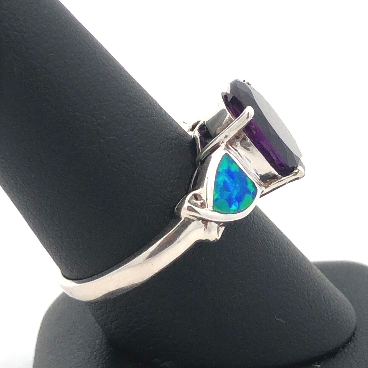 Designer 925 Sterling Silver Oval Amethyst Opal Doublet Accented Statement Ring