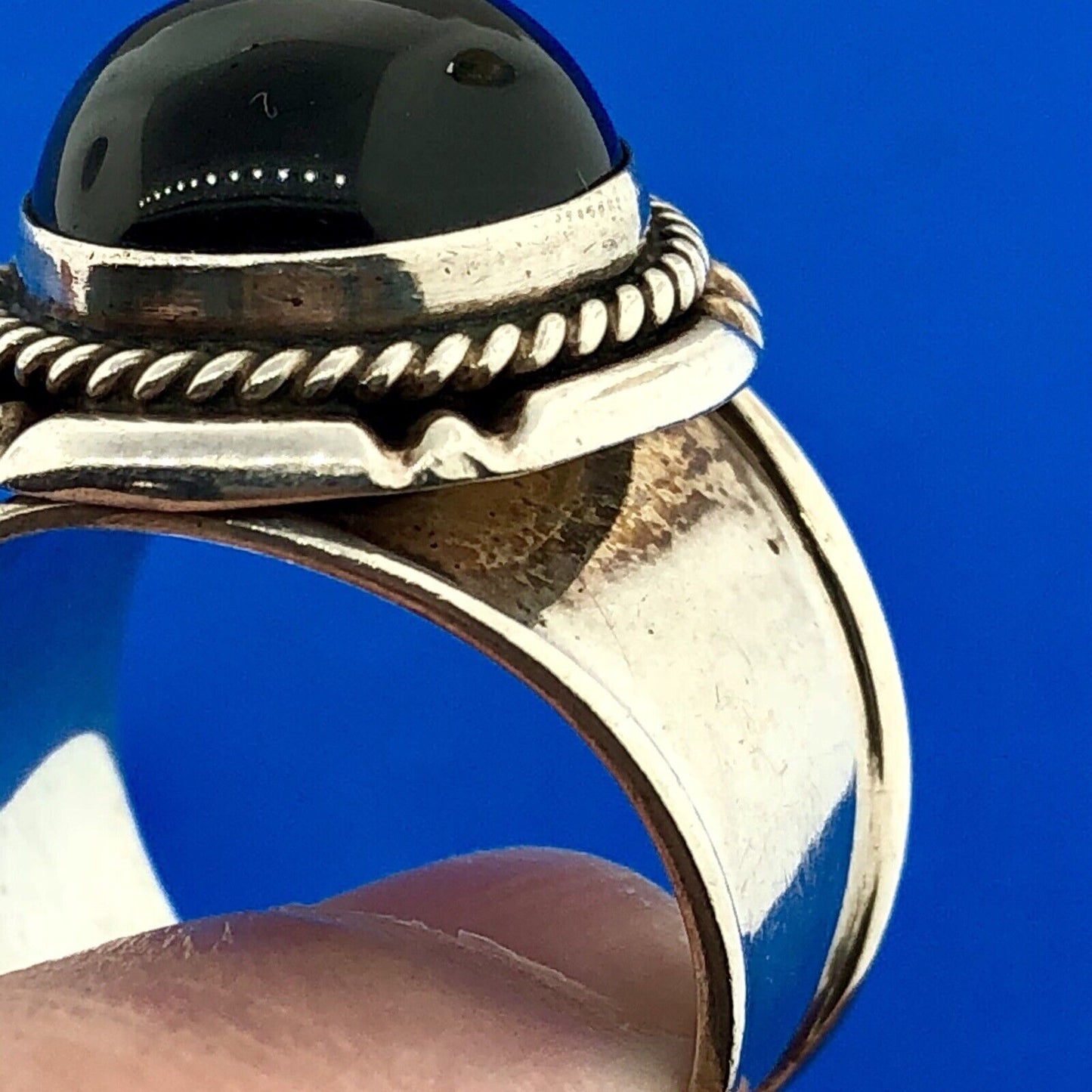 Designer Sterling Silver 925 Black Onyx Concho Style Wide Cigar Band Dome Ring