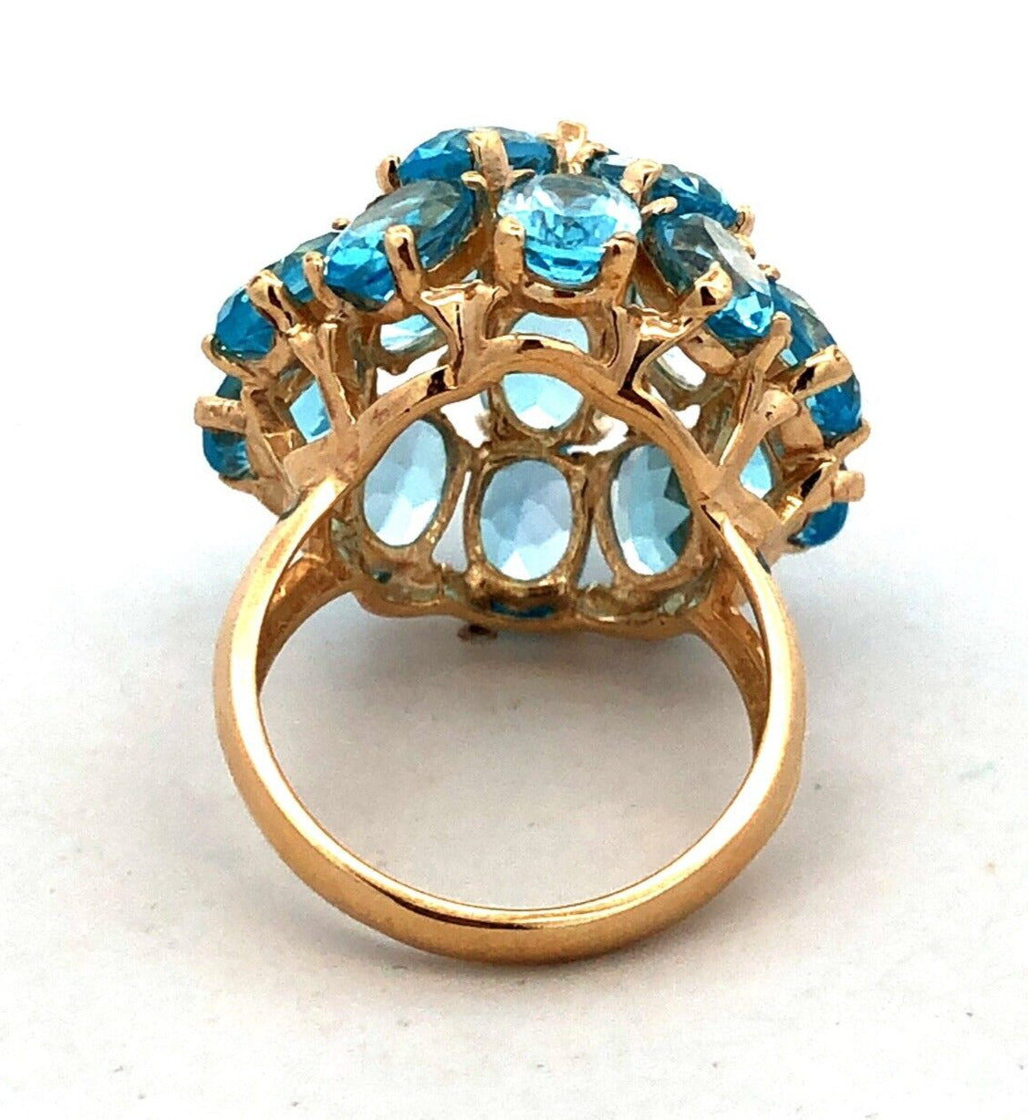 Designer EL 10K Yellow Gold Oval Blue Topaz Round Dome Statement Cocktail Ring