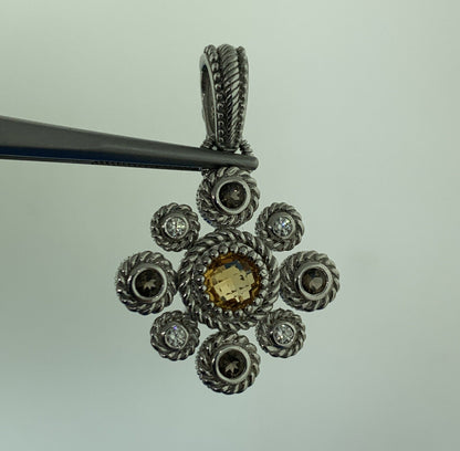 Judith Ripka 925 Sterling Silver Citrine Diamonique CZ Floral Enhancer Pendant