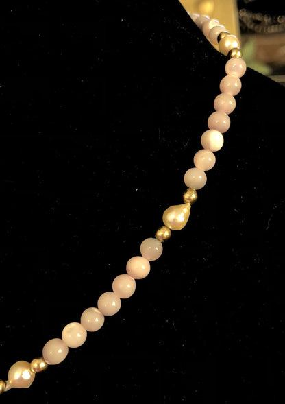 Estate 14K Yellow Gold Filled Baroque Pearl Lavender Quartz Beaded Necklace