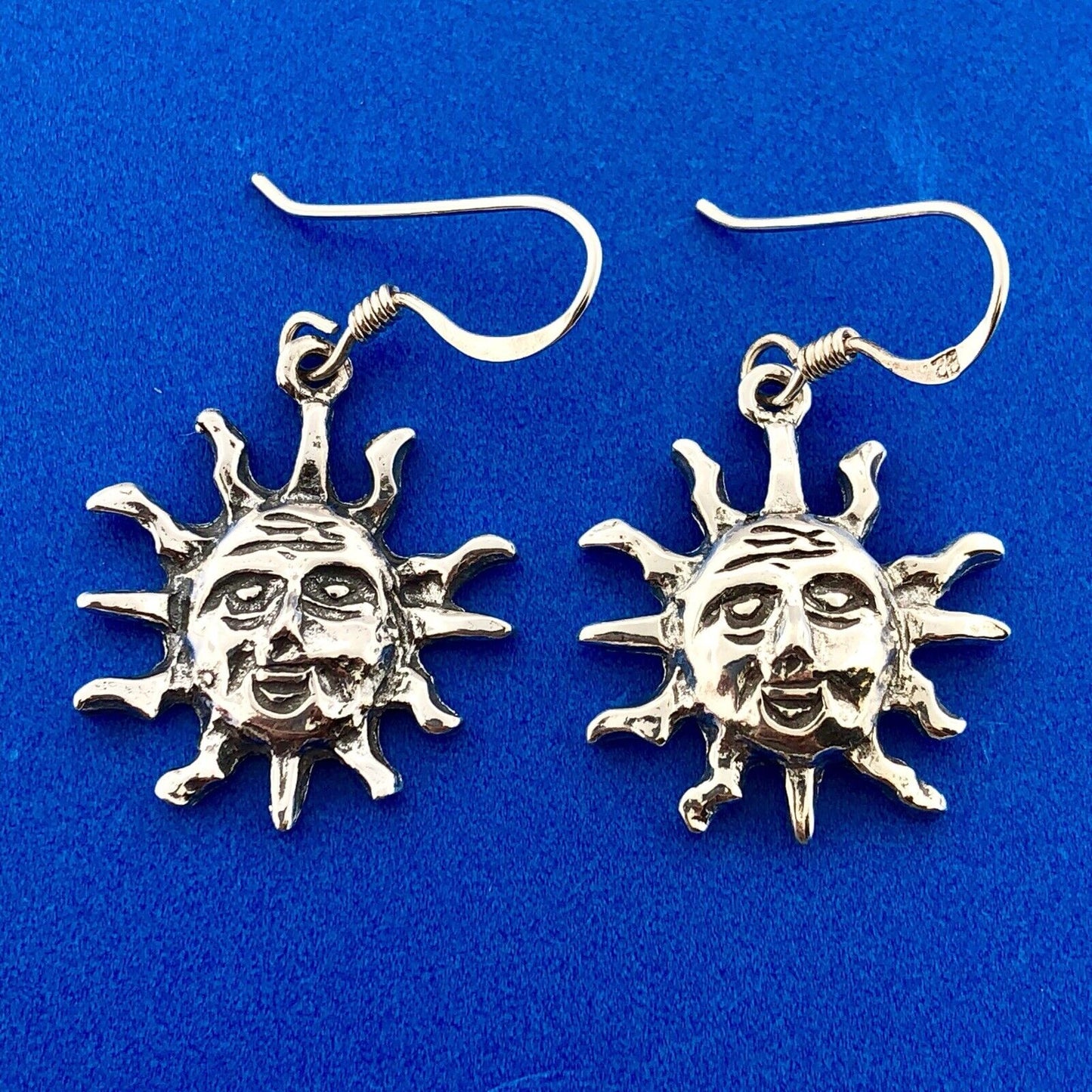 Vintage 925 Sterling Silver Sun Sunburst Astrological Drop Dangle Earrings